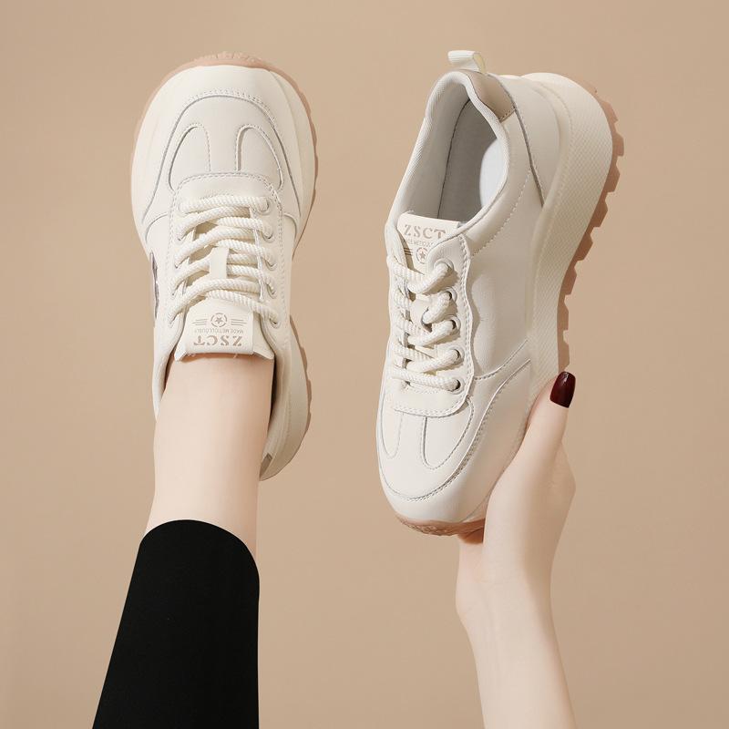 Leather little white shoes women's new spring and autumn flats fashion board shoes mesh soft sole light sports and leisure shoes