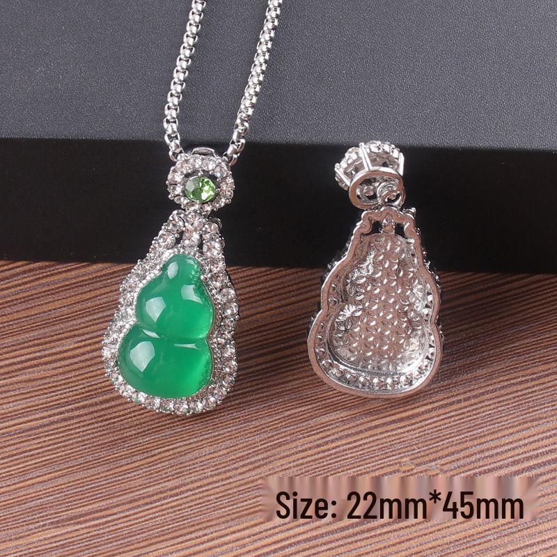Elegant Green Gourd Unisex Pendant - High-End Diamond-Embellished Alloy, Perfect Gift