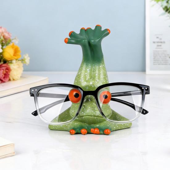 Cartoon Frog Glasses Holder Eyeglass Display Stand Frog Figurine Statue Desktop Decoration Sunglasses Eyewear Keeper Spectacle Display Rack