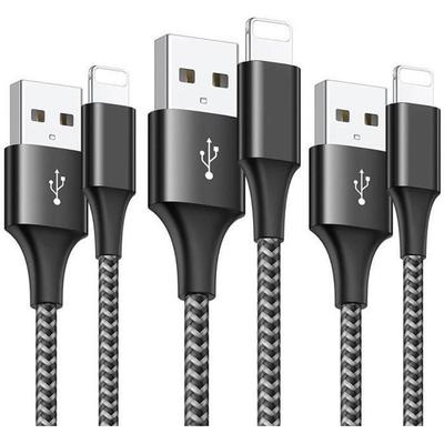 Lot 3 Cable Rapide 3A 1M - PROSHOP - Pour iPhone 13/12/11/Pro/X/XR/XS/MAX/8/7/6 - Nylon Noir