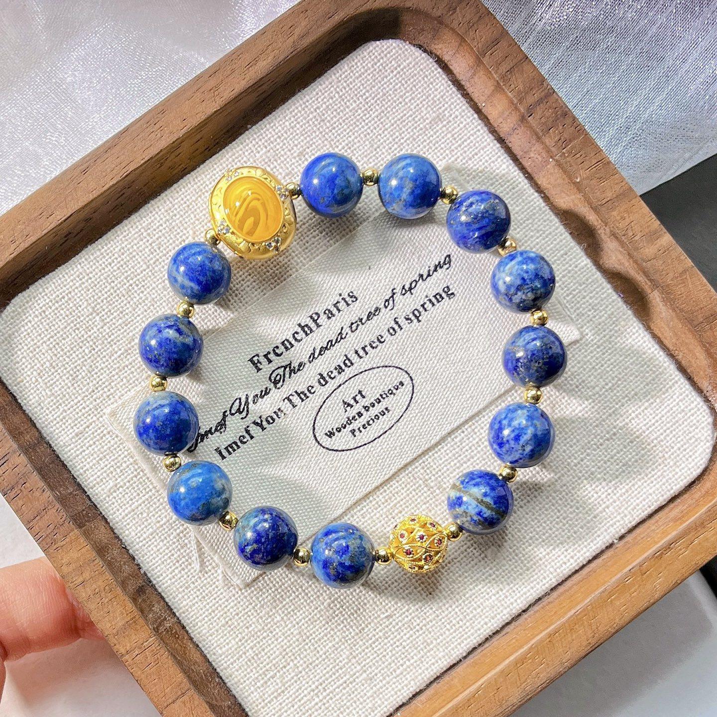 10Mm Retro Natural Lapis Lazuli Design Bracelet Bracelet.
