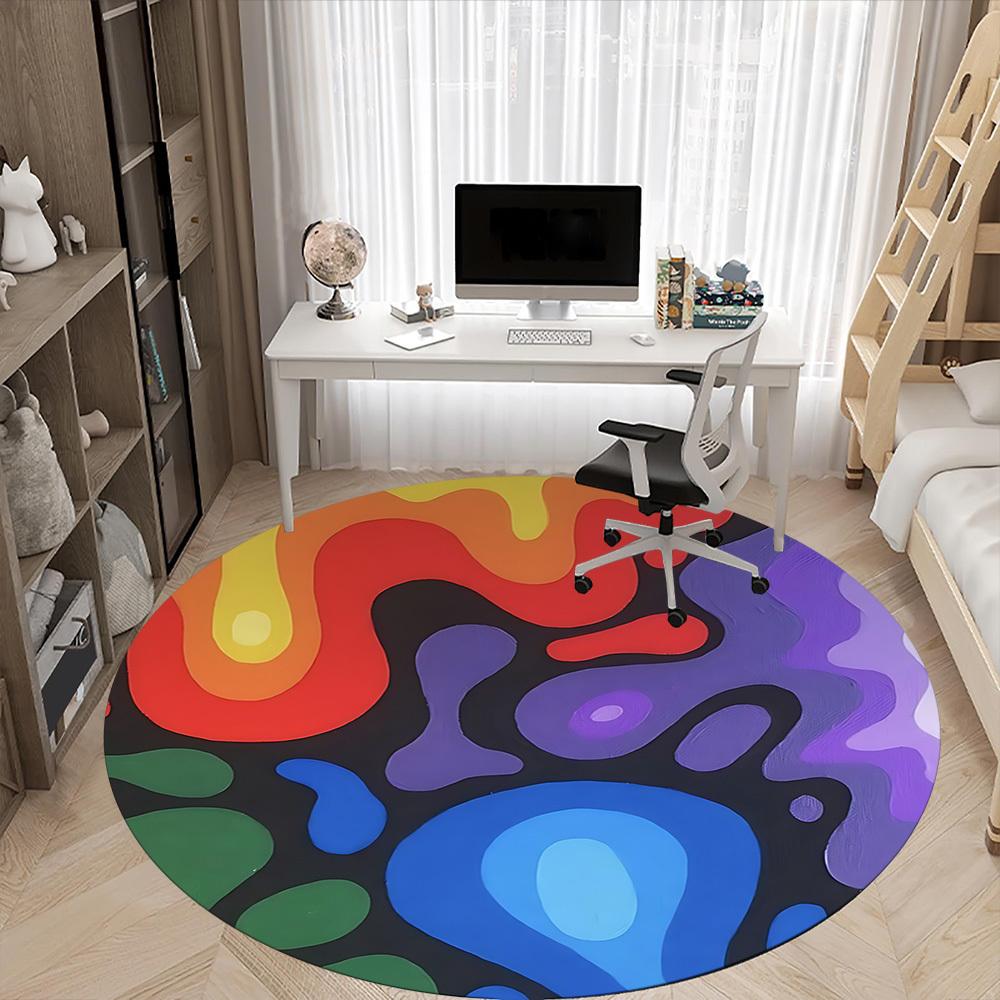 1pc Abstract Colors Office Round Area Rug, Indoor Mat Suitable For Office, Under Office Chairs Bedroom Living Room Home Decor, Room Deco