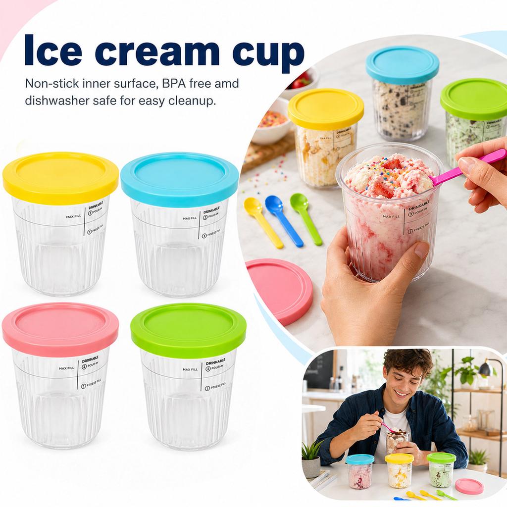 Ripple Texture Ice Cream Storage Cup Compatible with Ninja Creami NC500 NC501 NC700 701-800ml Capacity Food Grade Plastic Container with Lid