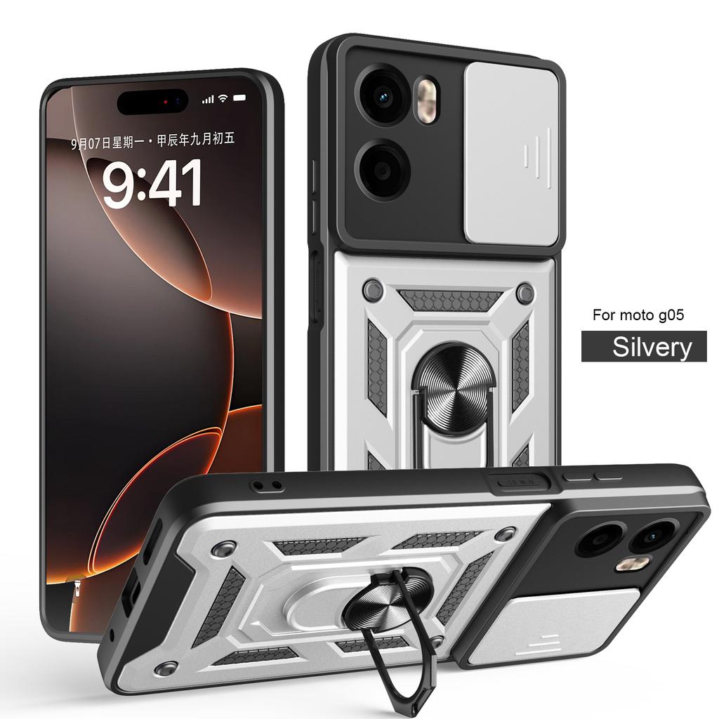 Für Motorola G05 Hülle Moto E15 Handyhülle MOTO G05 E15 Abdeckung Magnetischer Ringhalter Rüstung Schieb-Kamera-Schutz Rückseite