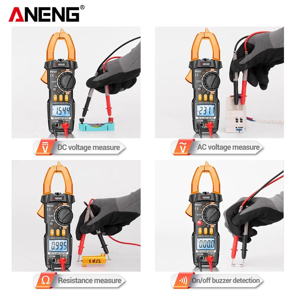 ANENG PN107 Voltmeter Ammeter NCV Diode with Temperature Digital Clamp Meter 600A AC Frequency Professional Tool Current Tester
