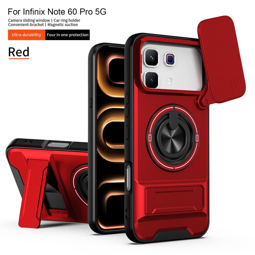 Copertura scorrevole per fotocamera per custodia Infinix Note 60 Pro 5G con supporto ad anello integrato