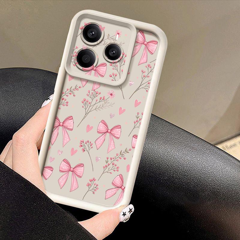 Pink Bowknots Floral Pattern Case For Xiaomi 14T 13T 11T Pro Funda Redmi Note 14 13 Pro 5G 4G 12 11 Shockproof Bumper Silicone Cover