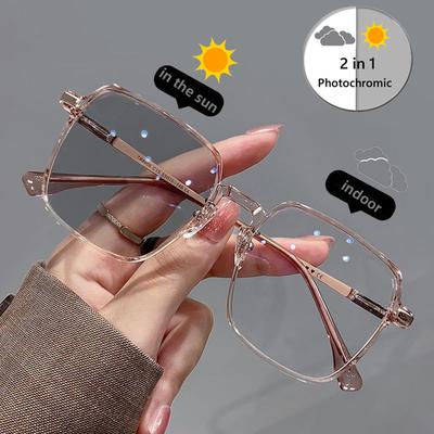Photochrome Anti-Strahlungsbrille Quadratische Sonnenbrille Damen Herren Brillengestell Austauschbare Gläser Blaulichtfilterung Modebrille