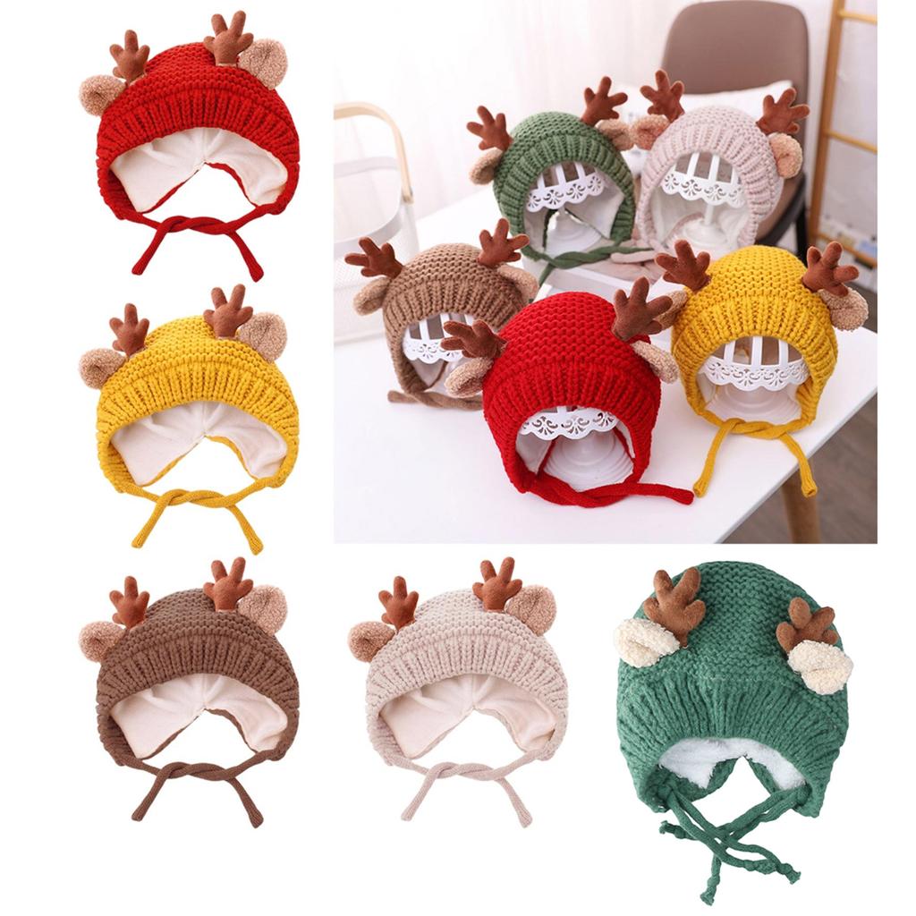 Antlers Christmas Hat for Children Thicken Plush Headgear White Furry Liner for Christmas Parties Cosplay Accessories