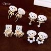 Sweet and Cute Zircon Flocked Bear Pearl Earrings Stud Earrings Exquisite Earrings Women