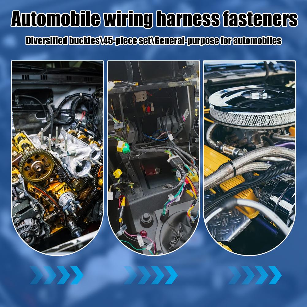 45pcs Automotive Fastener And Cable Tie Set Push Mount Cable Zip Tie With Car Wire Routing Clips Self Locking Fastening Cables