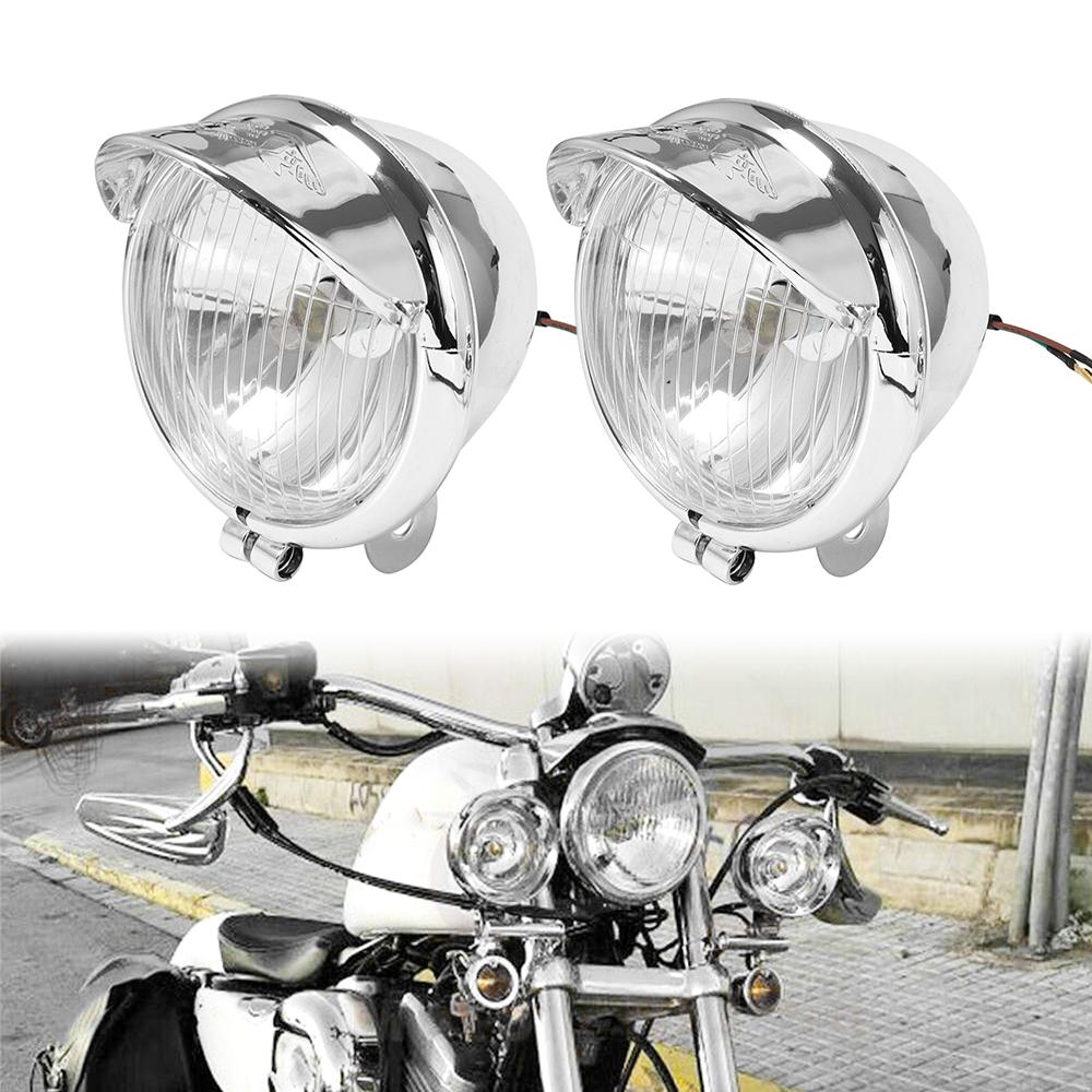 1 Pair Chrome Universal Motorcycle Fog Lights Headlight Lamp DC12V For Harley Touring Sportster XL 883 1200 72 48 Dyna Softail