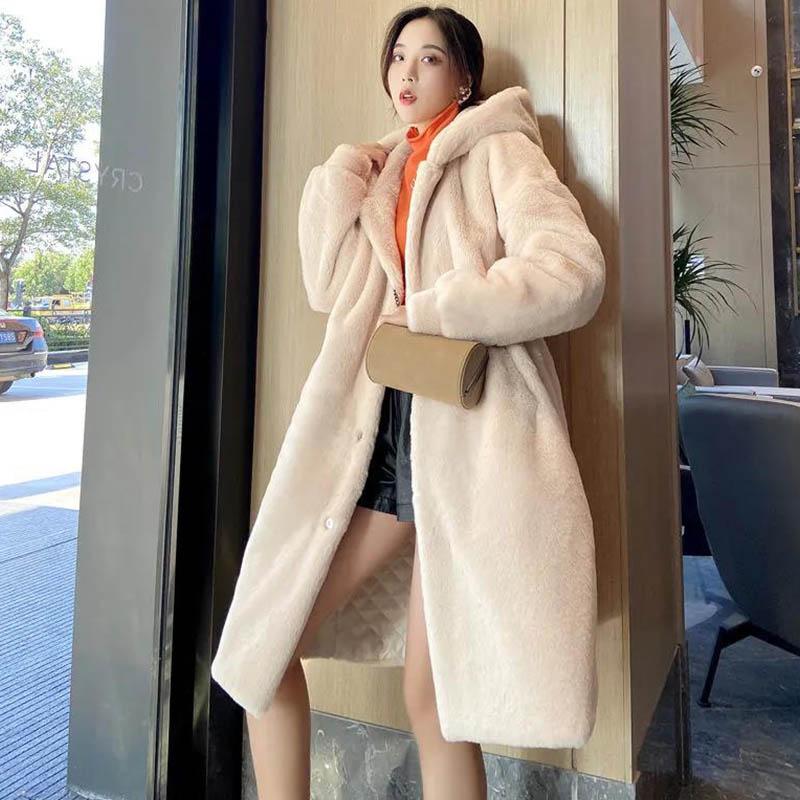 

WTEMPO зимнее свободное женское пальто средней длины с толстым мехом норки и капюшоном XL