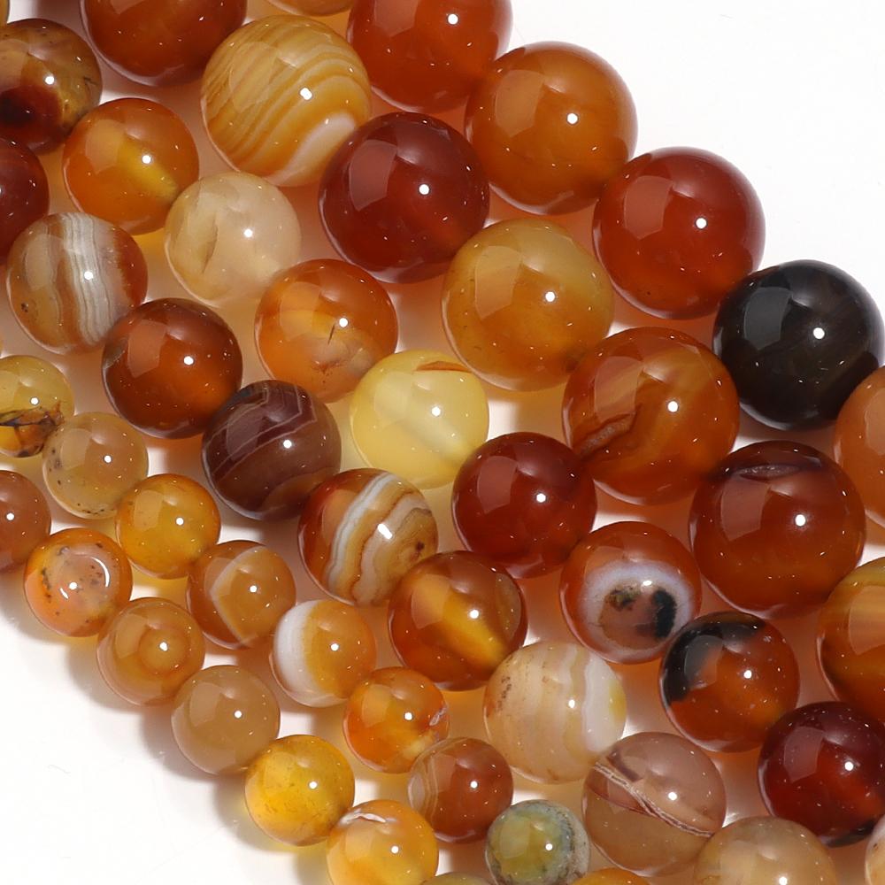 1 Strand Natural Agate Stone Beads 6 8 10mm Amber Color Round Loose Beads For DIY Jewelry Making Bracelets Necklace Accessories