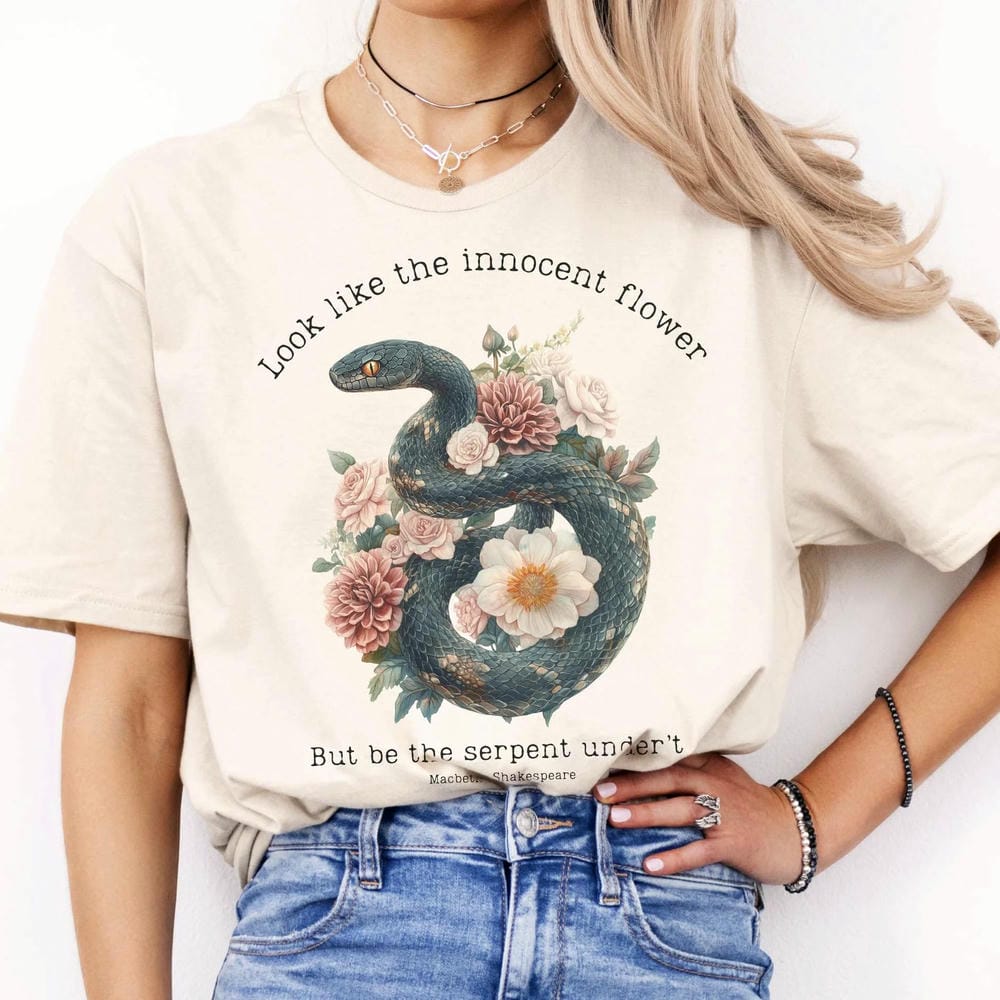 Vintage Look Wie die Unschuldige Blume Aber Sei die Schlange Unter Shakespeare Komfort Unisex T-Shirt Fantasy Lustiges Shirt Streetwear