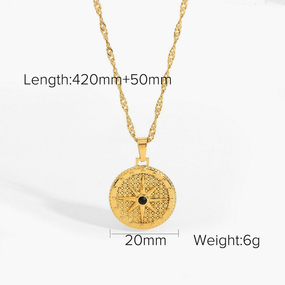 Youthway Stainless Steel Coin Pendant Necklace Autumn/Winter Metal Texture Pendant Waterproof Women'S Jewelry