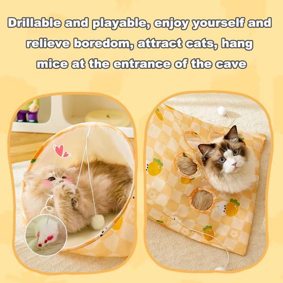Cat Tunnel Bag for Indoor Cats Foldable Pet Tunnel Crinkle Sack with Plush Balls Interactive Hide And Seek Cat Toy