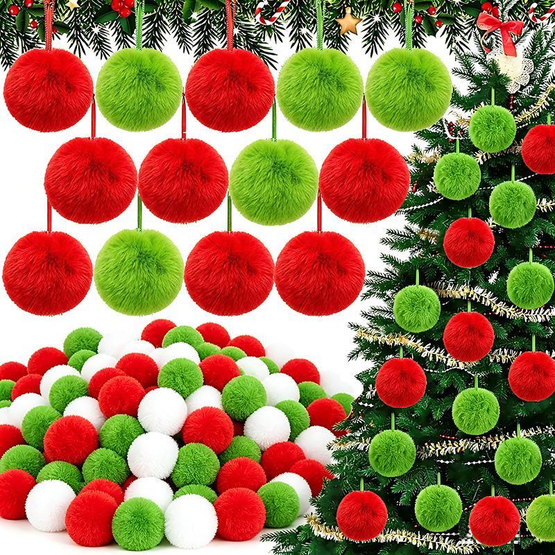 Christmas Long Plush Ball Xmas Tree Drop Ornaments Merry Christmas Holiday Party Decor 2026 Happy New Year 2027