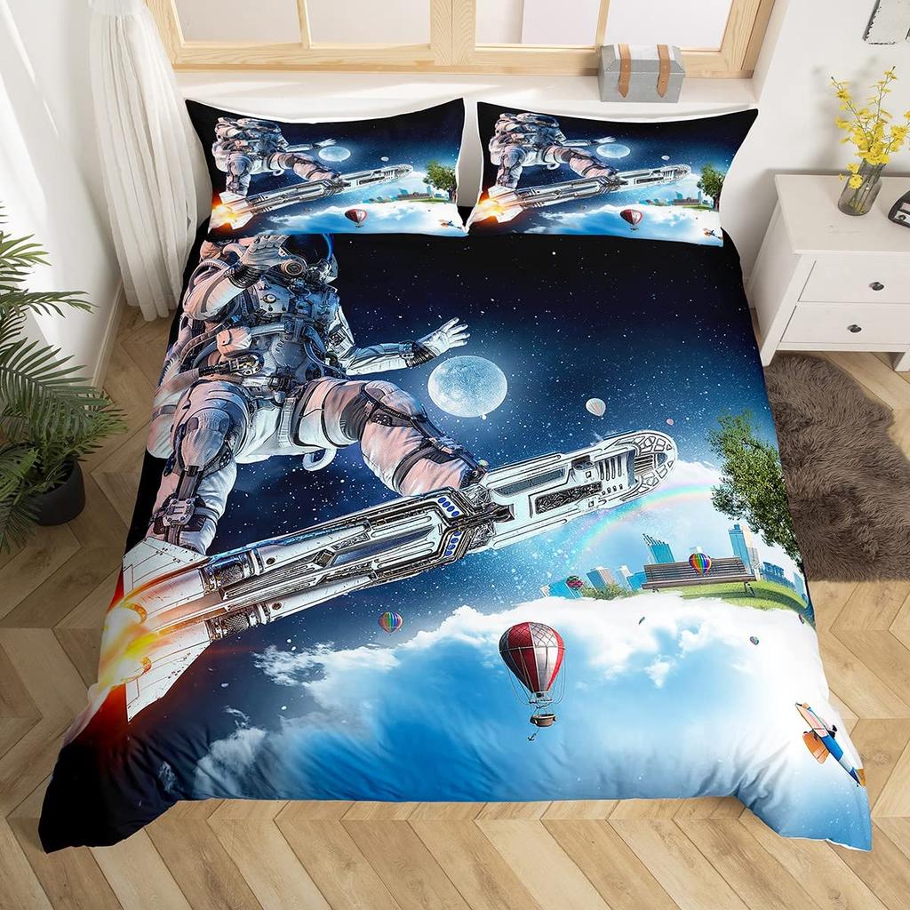 Hot Air Balloon Comforter Cover Set Vintage Bedspread Cover for Kids Landscape Quilt Cover Microfiber Polyester Bedding Set 3pcs