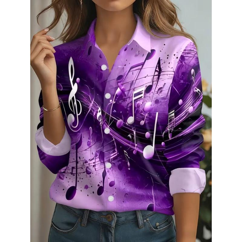 Autumn New Plaid Tie Dye Print Blouse Ladies Long Sleeve Gradient Button Laple Loose Shirts Tops Casual Fashion Women's Clothing