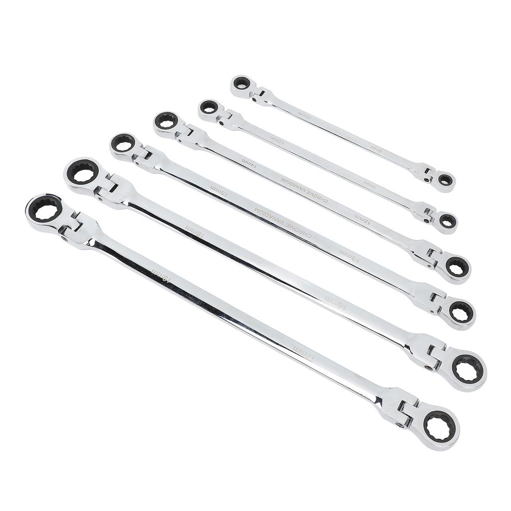 6 st Ledhuvud Spärrnyckelsats Metrisk 8‑19mm CRV Stål Extra Lång Dubbel Ringände Spärrnyckel för Reparation