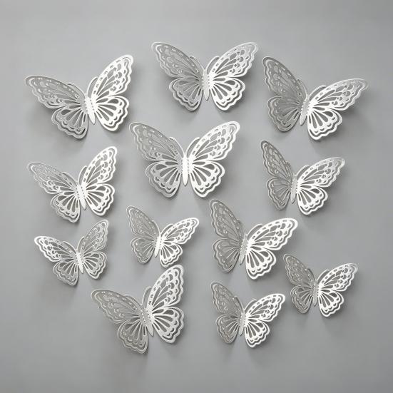 Yousheng 12 Pezzi Decorazione da Parete Farfalle 3D 3 Misure Farfalle Metalliche Vuote Decalcomania per Festa di Compleanno Decorazione Torta Rimovibile Fai da Te Murale Artistico da Parete per