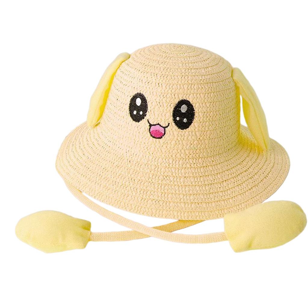 Bunny Straw Hat Caps, Sun Hat, Foldable, with Movable Ears, Beach Hats, Fishing Hats