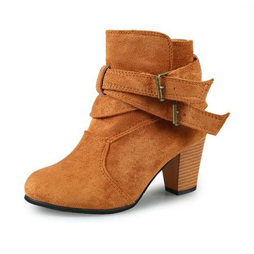 Fashion Autumn Women Shoes Boots Ankle  Boots Casual Winter Suede High Heels Buckle Flock Round Toe Slip-on Fashion Boots fgb67