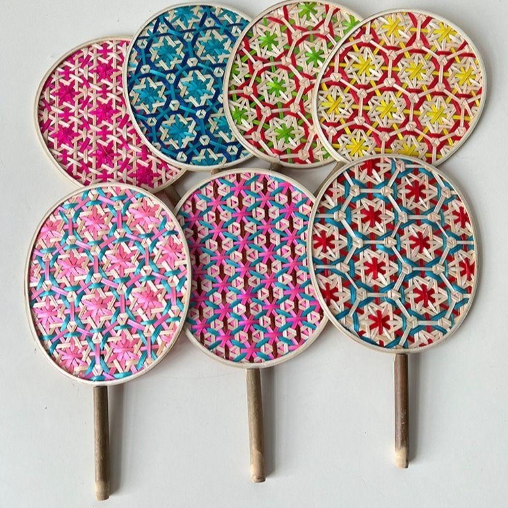 Handmade Bamboo Braided Fan Colorful Hand Cranked Fan Home Decoration Weaving Fan  Home