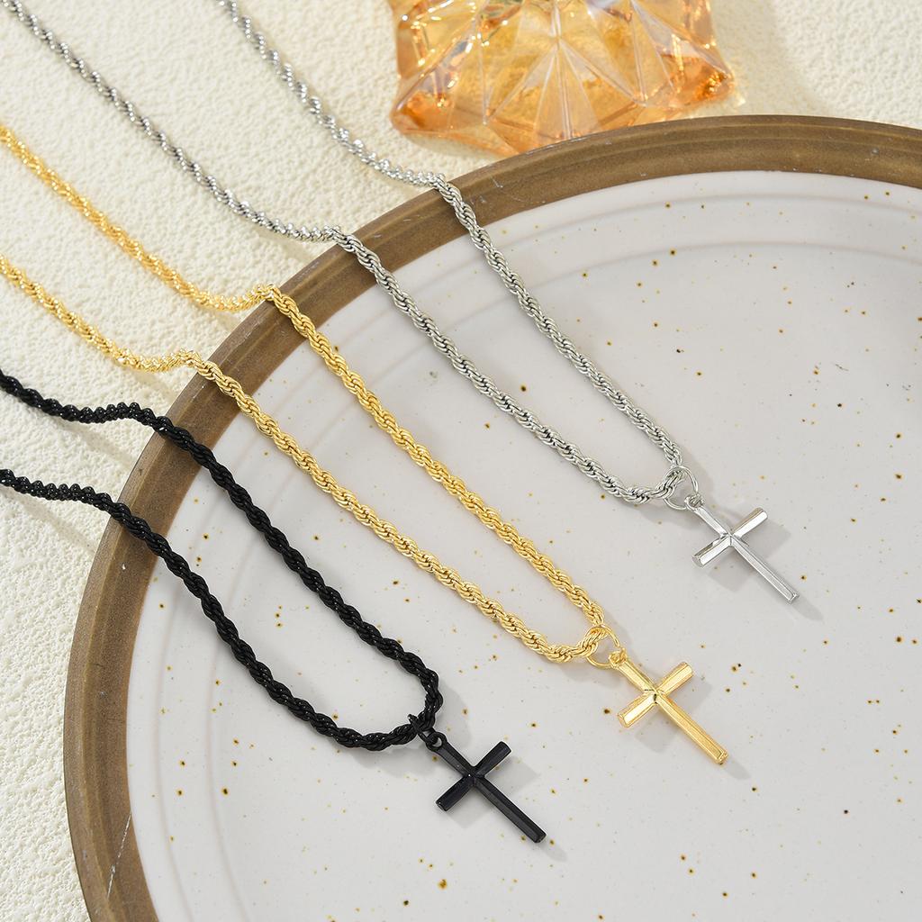 Fashion Cross Pendant Necklace For Women Men Simple Gold Silver Black Color Twisted Chain Unisex Necklaces Punk Hip Hop Jewelry