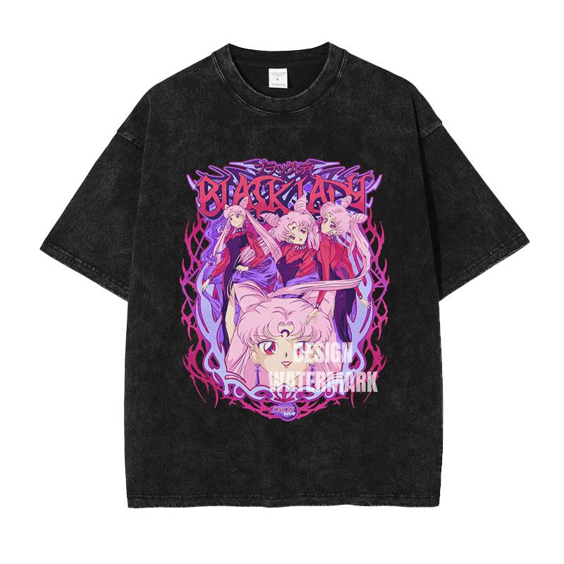 Anime Ssailor Moon Tshirts Vintage Washed Michiru T Shirt Tsukino Rei Makoto Marina Usagi Tops Tees Unisex