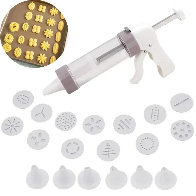 20pcs/set DIY Manual Cookie Mold Gun Cookie Press Kit Machine Gun Decorating Squeezing Machine Making Device Baking Tool