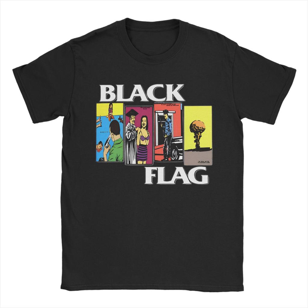 Comics Punk Rock Band T Shirt Men's Cotton Tops Shirts Funny Black Flag O-neck Short Sleeve