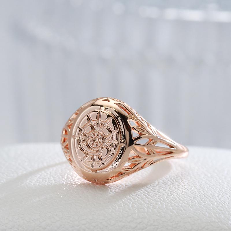 Fashion Glossy Rings For Women Rose Gold Unique Pattern Round Rings Ethnic Bride Wedding Jewelry New
