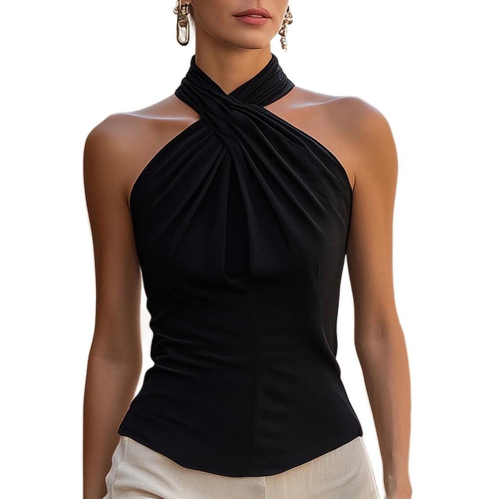 New Elegant French Neck Off-the-shoulder Solid-color Commuter Versatile Top, Slim and Thin Backless Vest