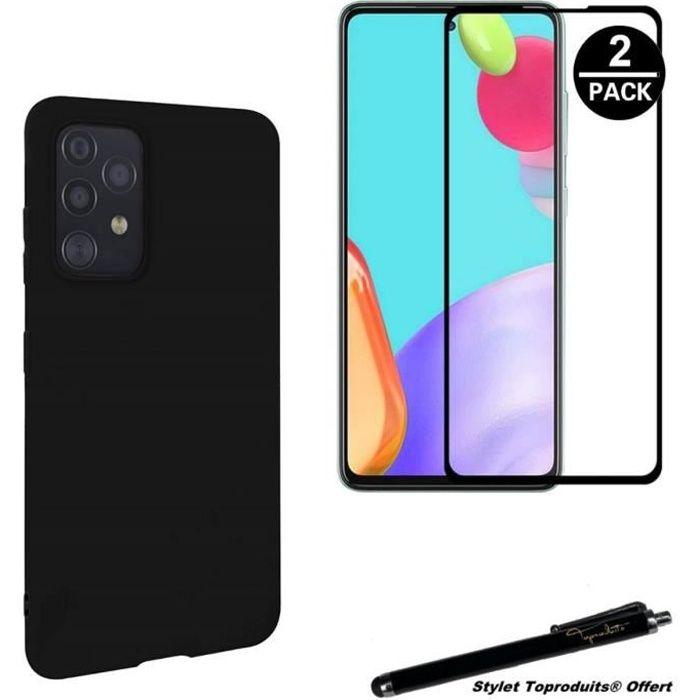 Coque de protection - Toproduits® - Samsung Galaxy A52 4G-5G - Noir - 2 Verres trempés - Stylet inclus