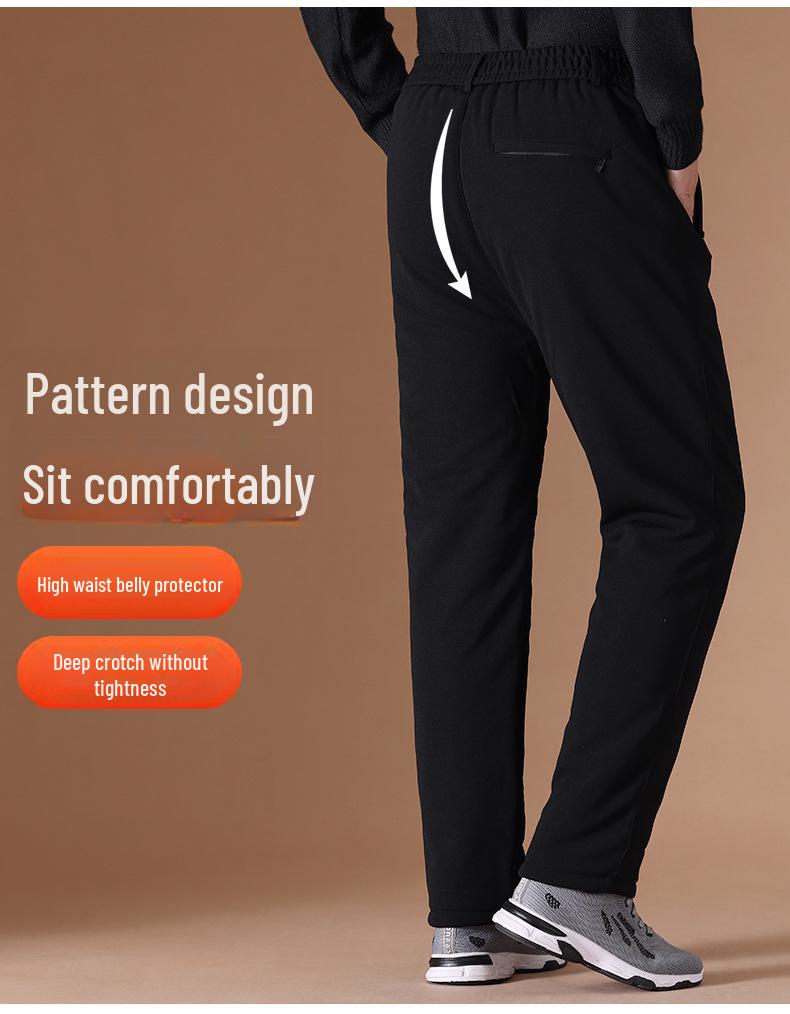 Men's Winter Warm Three-Layer Elastic Cotton Trousers with Velvet Lining for Middle-Aged and Elderly