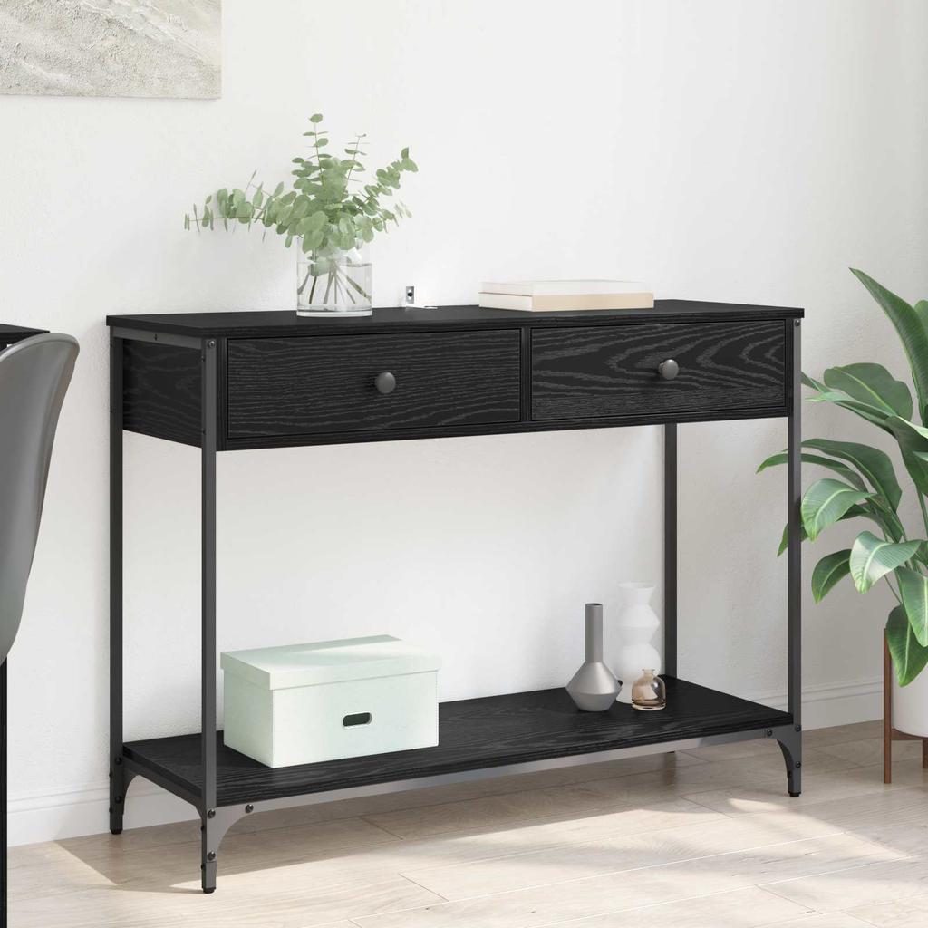 Console Table Black Oak Effect 100 X 34.5 X 75 Cm