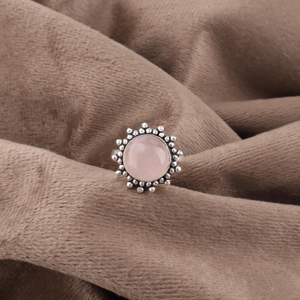 Rose Quartz Jewelry, 925 Solid Sterling Silver Ring, Handmade Gemstone Jewelry Ring For Thanksgiving Gift