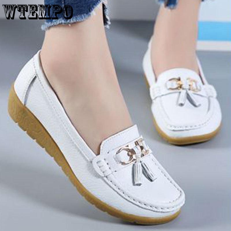 WTEMPO Soft Leather Women's Single Shoes Comfortable Flat Heel Soft Sole Tassel Metal Decoration Fashion Versatile Casual Shoes Dropshipping Wholesale