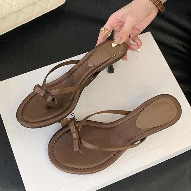 Summer Fashion Butterfly-knot Satin Women Slipper omen Round Clip Toe Beach Casual Sandal Thin Low Heels Flip Flops Shoes