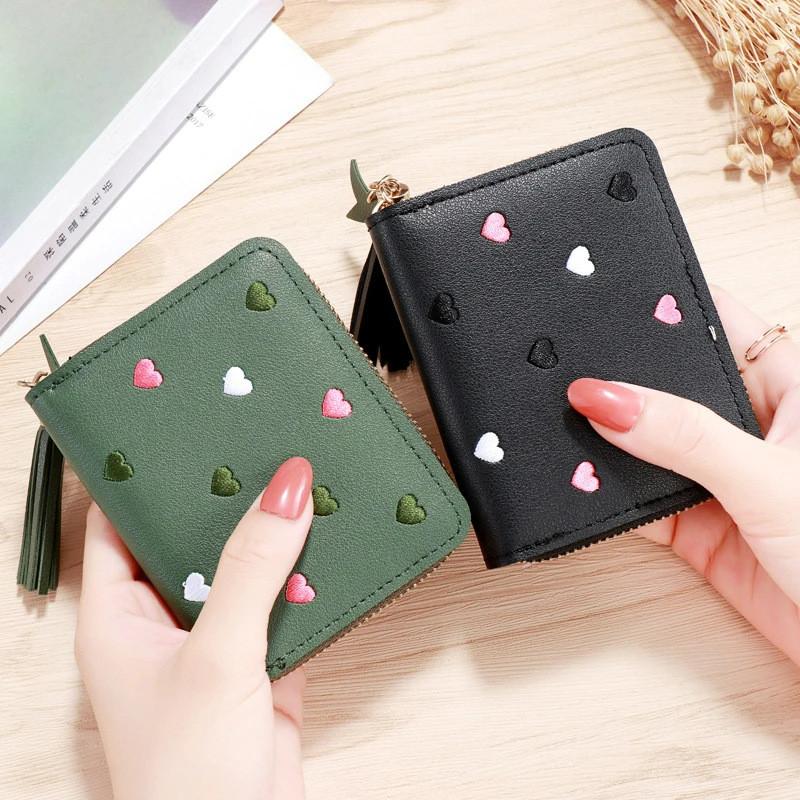 Pu Women Mini Wallet Small Card Bag Ladies Money Clip Love Embroidery Multifunctional Wallet Women Short Certificate Storage Bag