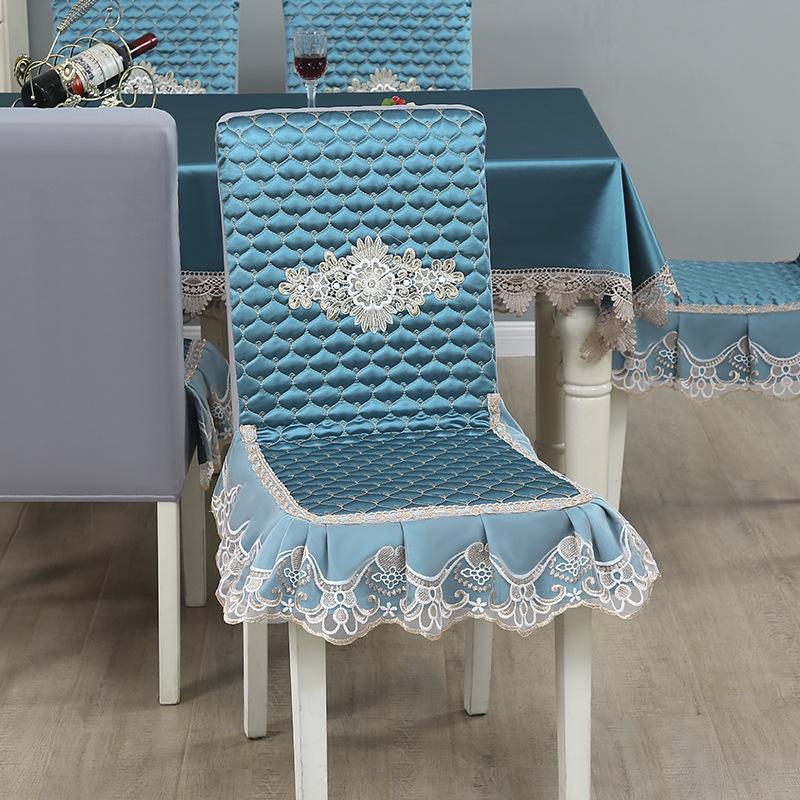European Style Minimalist Embroidered Dining Table Fabric Mibai Lace Edge Tablecloth Elastic Chair Cover Non Slip Dining Chair Integrated Covers