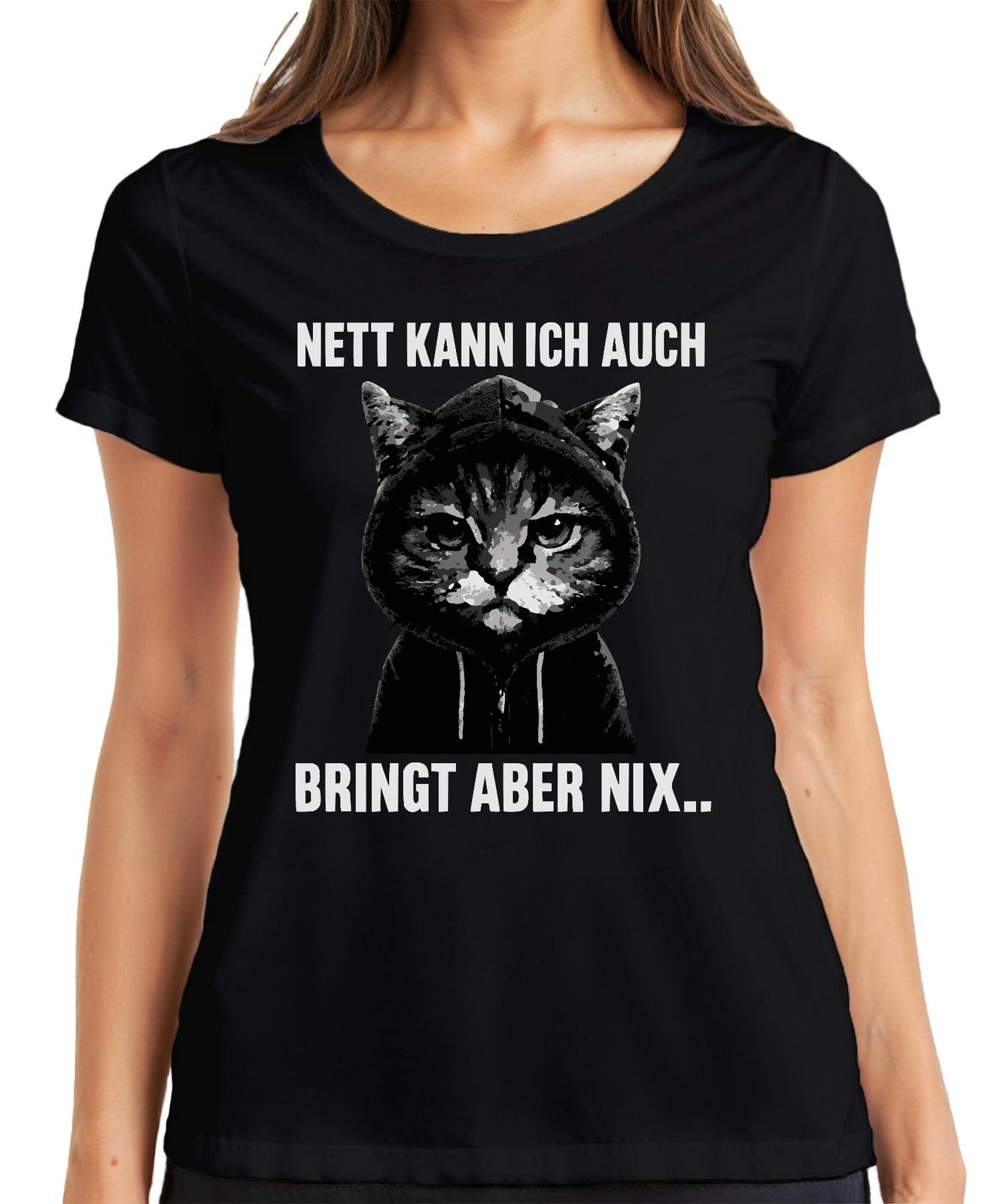 Nett kann ich auch bringt aber nix freche Katze Kapuze lustig Damen T-Shirt XS