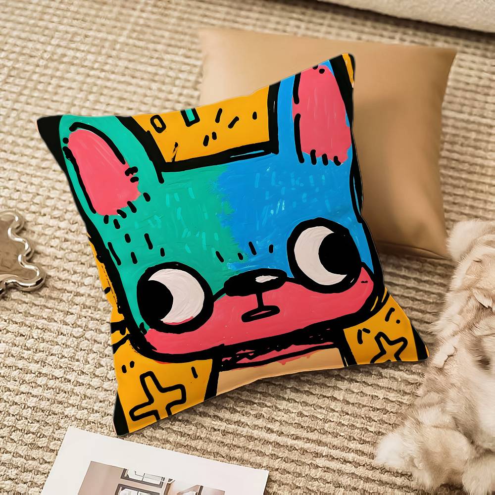 

Cute color dogs Pillow Case Anti-dustmite Invisible zipper Sofa Bed 12x12Inch