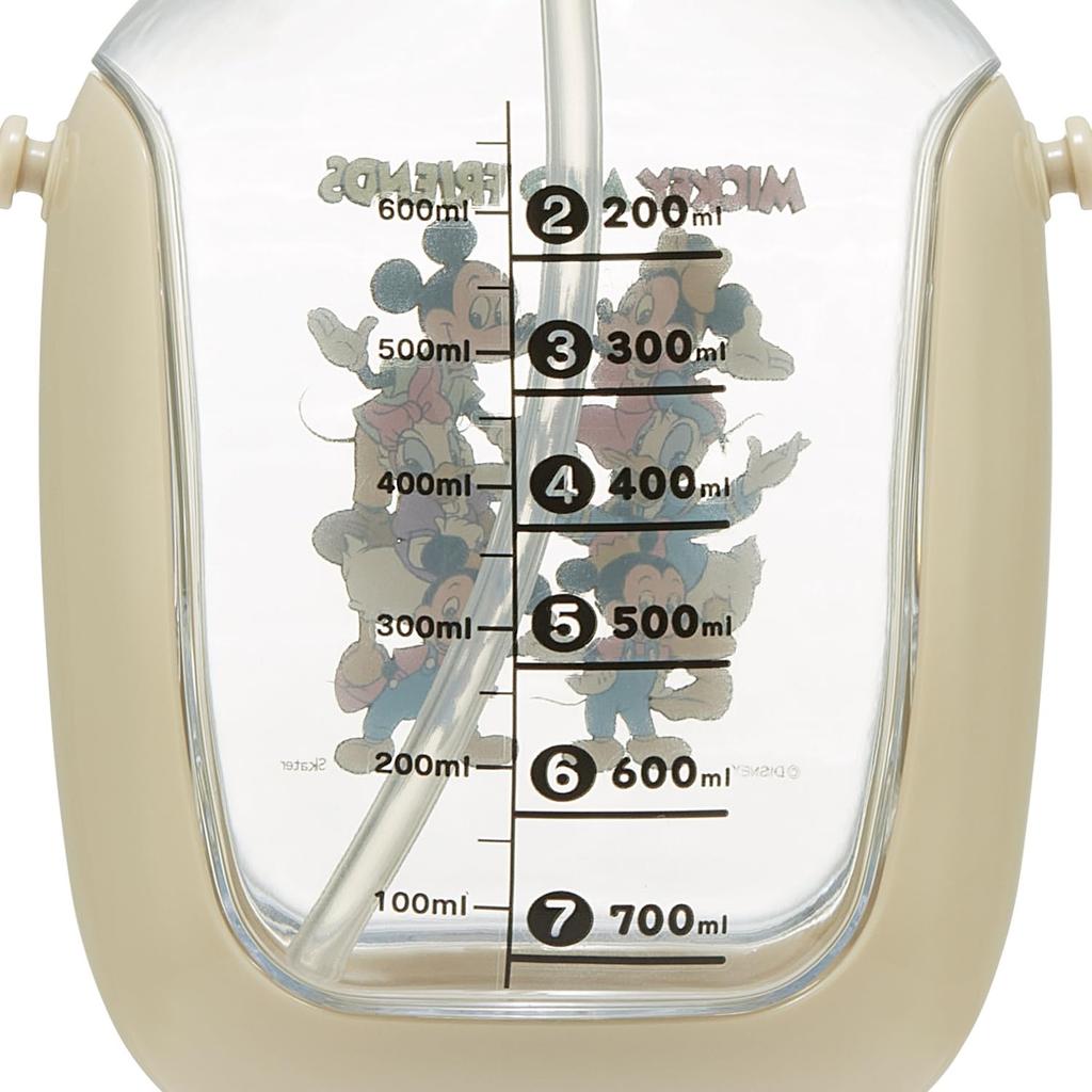 Skater Straw Water Bottle with Shoulder Disney Mickey PDSH8DX One-Push Strap, 780ml, & Friends,