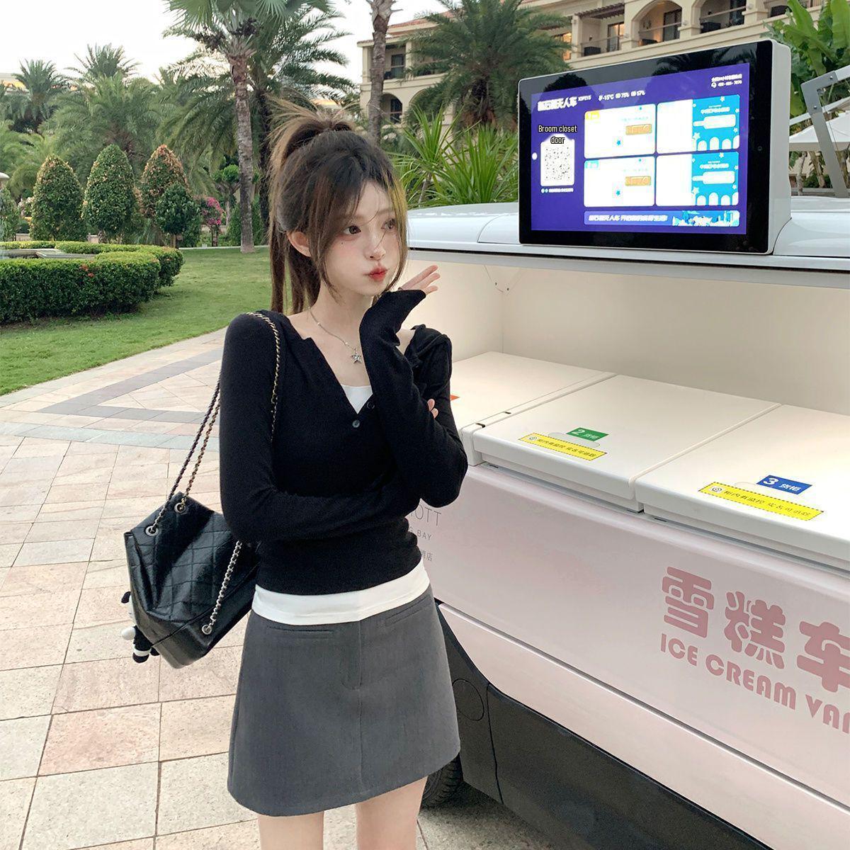 

Women s Plus Size Hooded Long-Sleeve Patchwork T-Shirt - Slimming Autumn Design Triple Extra Large чёрный