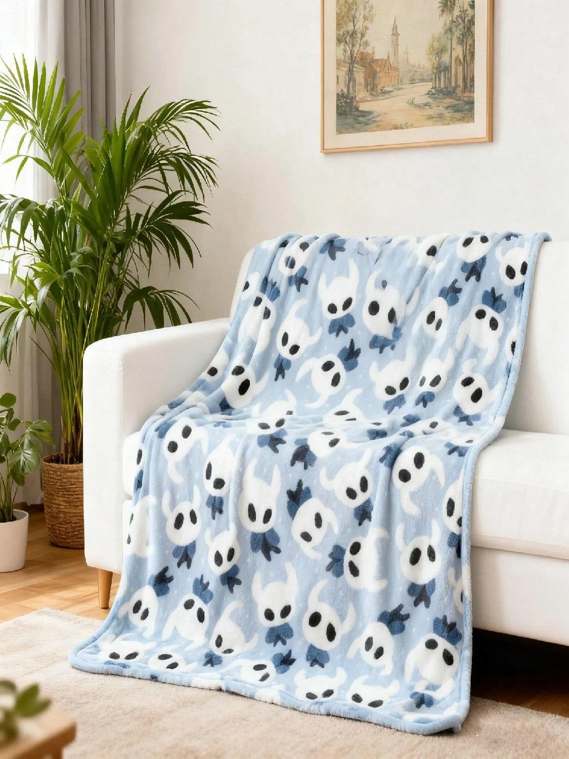 Super Soft Hollow Knight Flannel Blanket With Cute Prints - Cozy For Sofa, Bed Use, A Great Gift For Hollow Knight Enthusiasts 75X95CM серый