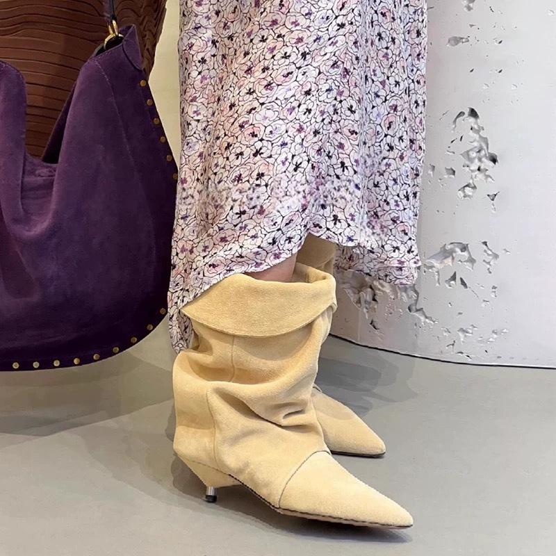 Fashion NEW Vintage Women Ankle Boots Fashion Pointed Toe Shoes Autumn Winter High Heel Ladies Elegant Stretch Slim Short Booties