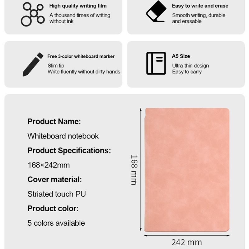 A5 Reusable Whiteboard Notebook Set With Whiteboard Pen Erasing Cloth Leather Memo Book Pad Weekly Planner Portable Notebooks